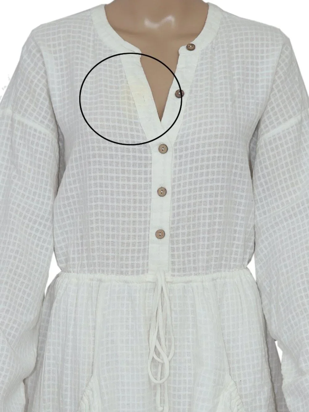 Free People So Serene Mini Dress Textured Woven Dropped Side Button-Up White L